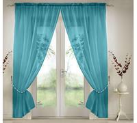 Elegant Plain Voile Panel Curtains PAIR, Sheer Light-Diffusing Window Treatments with FREE Tie Backs Luxury Living Teal 150cm width x 183cm drop
