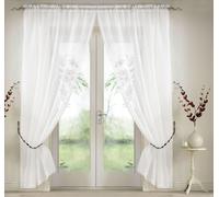 Elegant Plain Voile Panel Curtains PAIR, Sheer Light-Diffusing Window Treatments with FREE Tie Backs Luxury Living White 150cm width x 137cm drop