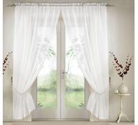 Elegant Plain Voile Panel Curtains PAIR, Sheer Light-Diffusing Window Treatments with FREE Tie Backs Luxury Living White 150cm width x 183cm drop