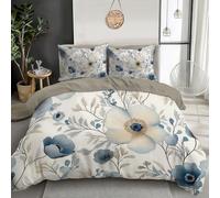 Elegant Plants Duvet Cover Set Soft Lightweight Microfibre Quilt Cover With 2 Pillowcase Blue Silver Anemone Leaves Print Pattern 3 Pcs Bedding Set With Zipper Closure Super King 260X220Cm