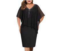 Elegant Plus Size Sequin Chiffon Midi Dress - Half Sleeve Wedding Guest Outfit for Women - Casual Party Evening Cocktail Clubwear in Lace