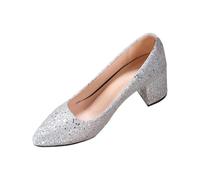 Elegant Pointed Toe Stiletto Evening Dress with Sparkling Sequins for Wedding Party and Prom Night (Silver 4)