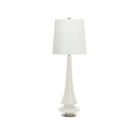 Elegant Polar White Table Lamp With Faux Silk Shade And Led Bulb