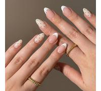 Elegant Polka Dot French Press On Nails - Premium Acrylic Almond False Nails With Glossy Finish & Gold Dots, Classic White Tip Design For Everyday Wear And Special Occasions, Includes Adhesive
