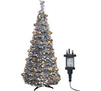 Elegant Pop Up Pre Lit Christmas Tree Gold Baubles 200 Warm LEDs Frosted Leaves Timer 2.1m Pegdev Green One Size
