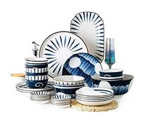 Elegant Pottery Tableware,Blue Printed Ceramic Dinnerware Sets Porcelain Combi-Set Dinner Plates Dessert Plates Cereal Bowls Salad Bowls, 60pcs for 10