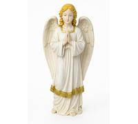 Elegant Praying Angel Figurine - 26cm Tall Resin Ornament with Gold Trim - Decorative Angel Statue for Shelf, Mantel or Gift - Classic White Finish JR23054
