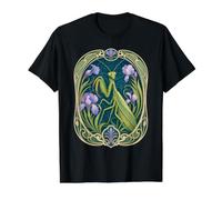 Elegant Praying Mantis Iris Art Nouveau Insect Value Graphic T-Shirt, Men, Black, S