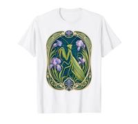 Elegant Praying Mantis Iris Art Nouveau Insect Value Graphic T-Shirt, Men, White, L