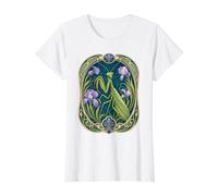Elegant Praying Mantis Iris Art Nouveau Insect Value Graphic T-Shirt, Women, White, XS