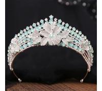 Elegant Princess Opal Crystal Big Flower Tiara Women Wedding Party Baroque Queen Crown Hair Dress Accessories EN8 opal silver