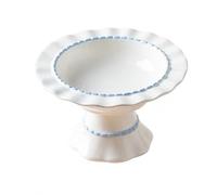 Elegant Princess Wave Rim Ceramic Cat Bowl, Elevated Raised Slow Feeder Bowl, Luxury Home Decor Anti-Choking Pet Food Water Bowl, Whiskey Friendly Pet Bowls for Fast Eaters Cats Small Dogs (Blue Flat)