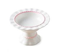 Elegant Princess Wave Rim Ceramic Cat Bowl, Elevated Raised Slow Feeder Bowl, Luxury Home Decor Anti-Choking Pet Food Water Bowl, Whiskey Friendly Pet Bowls for Fast Eaters Cats Small Dogs (Pink Flat)