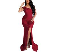 Elegant Prom Gown Mermaid Dresses for Women Formal Off Shoulder Lantern Sleeve Evening Gown Backless Long Party Dress, 589red, XXL