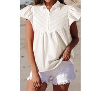 Elegant Puff Sleeve Top with Delicate Crochet Detail- White Everyday The Label White XL