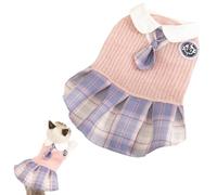 Elegant Puppy Pink Plaid Skirts for Dog Girl Chihuahua Yorkies Female Dog Clothes Cute Cat Princess Dresses with Necktie (M (5.5-8.8lbs))