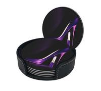 Elegant Purple High Heels Coasters Set Of 6 For Drinks With Holder, Classy And Simple Coasters For Coffee Table, Great Housewarming Gifts