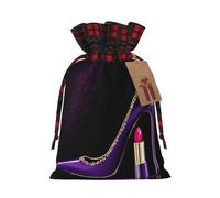 Elegant Purple High Heels With Lipstick Color Blocked Linen Drawstring Gift Bag, Reusable Gift Bag