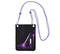 Elegant Purple High Heels With Lipstick Print Crossbody Bag For Women, Mini Phone Purses, Cute Phone Wallet, For Hiking Travel Gift
