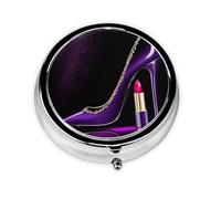 Elegant Purple High Heels with Lipstick Print Personalised Portable Pillbox with,Mini Pillbox Compact and Convenient Pill Organiser for Storing and Organising Pills