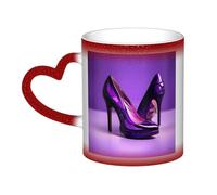 Elegant Purple High Heels with Lipstick Print Thermal Color Changing Mug, Ceramic Coffee Cup, Magic Mug for Home Office Cafe