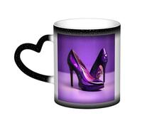 Elegant Purple High Heels with Lipstick Print Thermal Color Changing Mug, Ceramic Coffee Cup, Magic Mug for Home Office Cafe