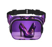 Elegant Purple High Heels with Lipstick print Womens Fanny Pack Everyday Hip Pouch Waist Bag for Travel Outdoor Running Hunting for Adult, Black, One Size