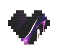 Elegant Purple High Heels with Lipstick Printed Jigsaw Puzzle 10.8x12.8 CM, Heart-Shaped Puzzle Challenging Game for Adults, Fun Decorative Wall Decor