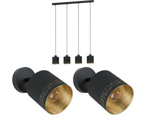 Elegant Quad Ceiling Light With Two Matching Black And Gold Wall Sconces