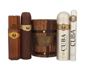 Elegant Queen Cuba 5-Piece Gift Set - Eau de Toilette (100ml, 35ml), Deodorant (200ml), After Shave (100ml), Wooden Bucket - Rustic Style - Wooden, Stainless Steel