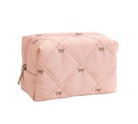 Elegant Quilted Bowknot Design Cosmetic Case with Polyester Materials and Large Storage for Organized Makeup Arrangement Portable Makeup Bag