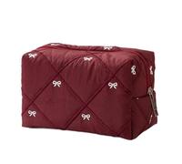 Elegant Quilted Bowknot Design Cosmetic Case with Polyester Materials and Large Storage for Organized Makeup Arrangement Portable Makeup Bag