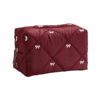 Elegant Quilted Bowknot Design Cosmetic Case with Polyester Materials and Large Storage for Organized Makeup Arrangement Large Capacity Cosmetic Bag