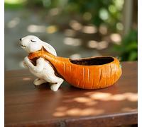 Elegant Rabbit Pulling Carrot Planter Pot W 27 cm × H 14 cm - Decorative Animal Flower Pot for Modern Home Décor