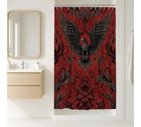 Elegant Raven Shower Curtain, Gothic Red Black Floral Bathroom Decor, Autumn Winter Vintage Style Waterproof Fabric Shower Curtain with Hooks 36x72 Inch