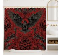 Elegant Raven Shower Curtain, Gothic Red Black Floral Bathroom Decor, Autumn Winter Vintage Style Waterproof Fabric Shower Curtain with Hooks 72x84 Inch