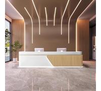 Elegant Reception Desk with Discreet LED Lighting & Custom Logo Panel, No Assembly Front Counter with Lockable Storage for Office/Retail Spaces,E,140x60x100cm