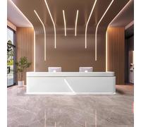Elegant Reception Desk with Discreet LED Lighting & Custom Logo Panel, No Assembly Front Counter with Lockable Storage for Office/Retail Spaces,G,140x60x100cm