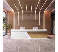 Elegant Reception Desk with Discreet LED Lighting & Custom Logo Panel, No Assembly Front Counter with Lockable Storage for Office/Retail Spaces,A,140x60x100cm