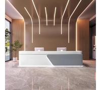 Elegant Reception Desk with LED Lighting & Custom Logo Panel No Assembly Front Counter Lockable Storage for Office/Retail Spaces 140x60x100cm Modern Design