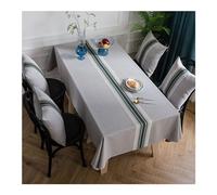 Elegant Rectangular Tablecloth 135x135 cm (53x53 Inch) - Washable Polyester Linen with Embroidered Stripes - Perfect for Kitchen & Dining Decor in Beige & Blue