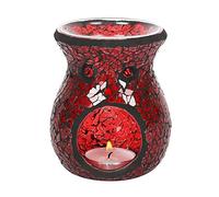 Elegant Red Glass Small Pillar Crackle Oil Burner - 11cm x 8.5cm (1 Pc.) - Luxurious Design, Premium Material, Aromatherapy Accessory - Ideal for Home & Office Decor