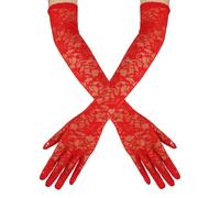 Elegant Red Lace Long Gloves - Elbow Length, Fancy Dress, Day of the Dead & Halloween Style