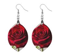 Elegant Red Rose Wooden Earrings for Women, Vintage Elegant Wood Jewelry, Lightweight Earrings for Wedding, Party, Everyday Jewelry Gift, Star, Wood, wood