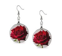 Elegant Red Rose Wooden Earrings for Women, Vintage Elegant Wood Jewelry, Lightweight Earrings for Wedding, Party, Everyday Jewelry Gift, Circular, Wood, wood