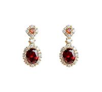 Elegant Red Wine Earrings for Women Oval Crystal with Cubic Zirconia Frame Elegant Style Total Length 2.4cm Width Approx 1.1cm