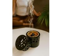 Elegant Resin Bakhoor Burner with Gold Inner Tray - Black Arabic Incense Burner for Charcoal, Resin, Oud & Cones - Heat-Resistant, Decorative Holder for Home, Meditation, Ritual Use JR23079 (Black)