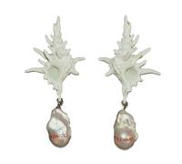 Elegant Resin Conch Earrings Blood Sea Theme Drop Earrings Pearl Pendant Ear Jewelry Perfect for Party for Women Girls