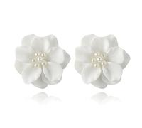 Elegant Resin White Earrings Exquisite Camellia Flower Petals Jewelry Decoration Nice Women Girls Studs Gold Plated