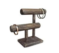 Elegant Retro 2-Tier Jewelry Organizer Stand, Wooden T-Bar Necklace and Bracelet Holder Display for Selling, Bangle, Watch Tower, Rings, Earrings Storage Organizer